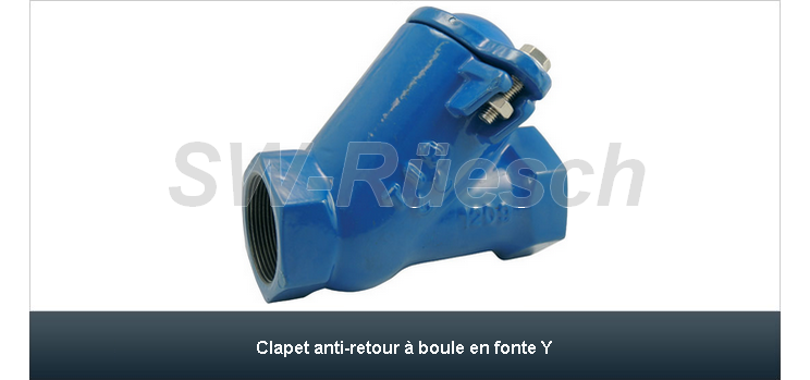 Clapets anti-retours hydrauliques Y à boule - diamètre 2'' - corps en fonte et boule en aluminium revêtue NBR_0