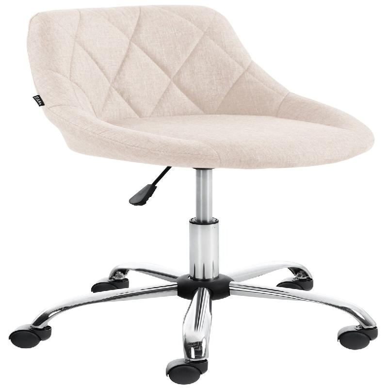 Décoshop26 - Chaise de bureau tabouret de travail coutures décoratives réglable en hauteur et pivotant en tissu crème 10_0003228 - beige 3000251466799_0