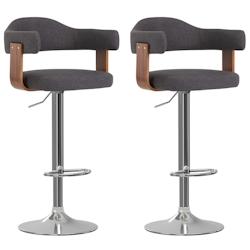 Décoshop26 - Lot de 2 tabourets de bar chaises hautes rétro en bois courbé et tissu gris DEC029703 - gris 3000257512162_0