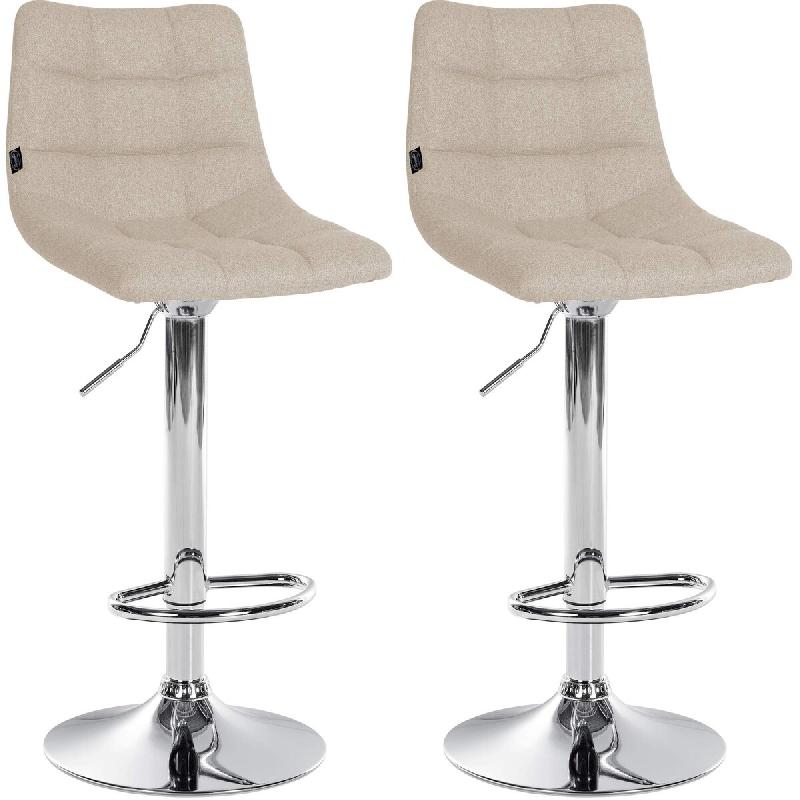 Décoshop26 - Lot de 2 tabourets de bar en tissu crème base métal chromé réglable en hauteur et repose-pieds TDB10620 - 3002468132696_0