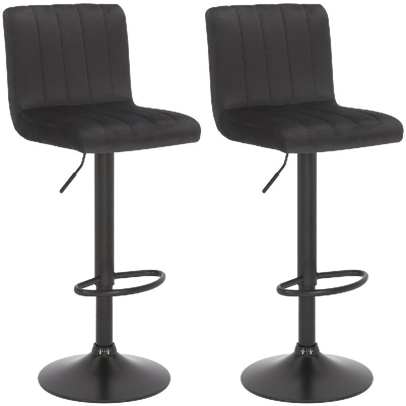 Décoshop26 - Lot de 2 tabourets de bar pivotant hauteur réglable assise surpiqué en velours noir et métal noir 10_0006316 - noir métal 3000265505903_0