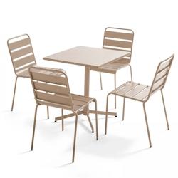 Oviala Business Ensemble table de terrasse carrée et 4 chaises taupe - Oviala - gris acier 107889_0