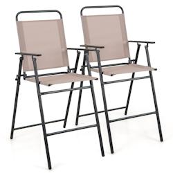 Helloshop26 - Ensemble de 2 chaises de bar pliantes d'extérieur tissu respirant cadre en métal chaises d'extérieur à hauteur de bar 20_0008451 - 3_0