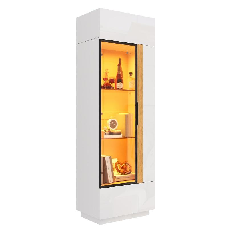 Merax Vitrine LED, armoire haute avec porte vitrée, cadre en aluminium, App-LED et façade brillante, 60 x 40 x 180 cm, blanc - blanc multi-matériau_0