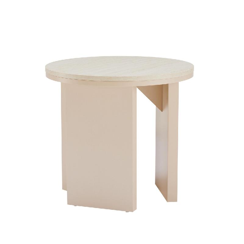 Oviala Business Table basse effet bois ronde diam 50 cm crème - blanc Bois massif 114540_0