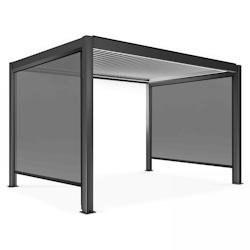 Oviala Business - Pergola bioclimatique autoportée motorisée 3x4m avec LED, 2 stores et lames orientables - Gris aluminium_0