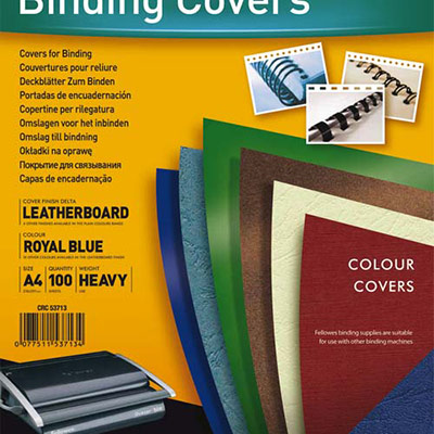 PLATS DE COUVERTURES CHROMOLUX FELLOWES - A4 - EN CARTON EFFET GRAIN CUIR - 250G/M2 - BOÎTE DE 100 - BLEU ROYAL