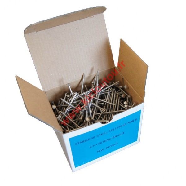 POINTES VRAC 2.5X50 ANNELÉE INOX A4 BOITE DE 1KG