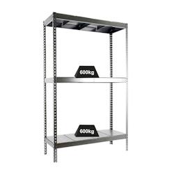 PROREGAL Étagère pour charges lourdes METAL BEAST THREE | HxLxP 200x180x45cm | Charge du compartiment 600kg | Galvanisé - argenté métal PR_RS16-13_0