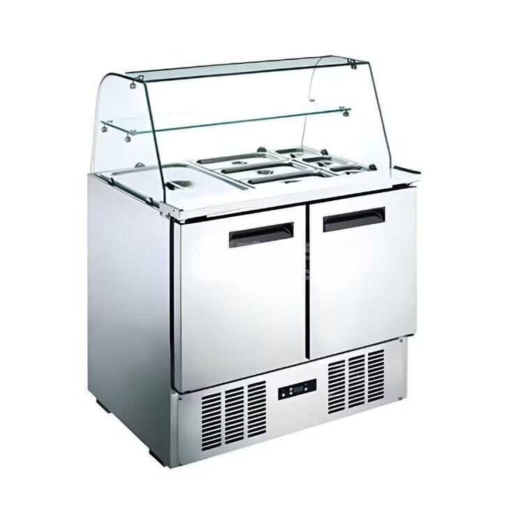 Romux® Table à pizza réfrigérée à 2 portes 90 x 70 cm pour plateaux et cloche en verre | Préparation de pizzas et salades - 8435811806626_0