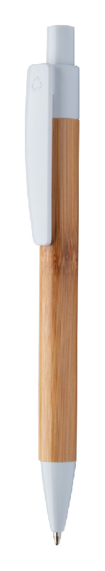 Stylo à bille en bambou - avec clip et embout en plastique coloré - encre bleue - 9g_0