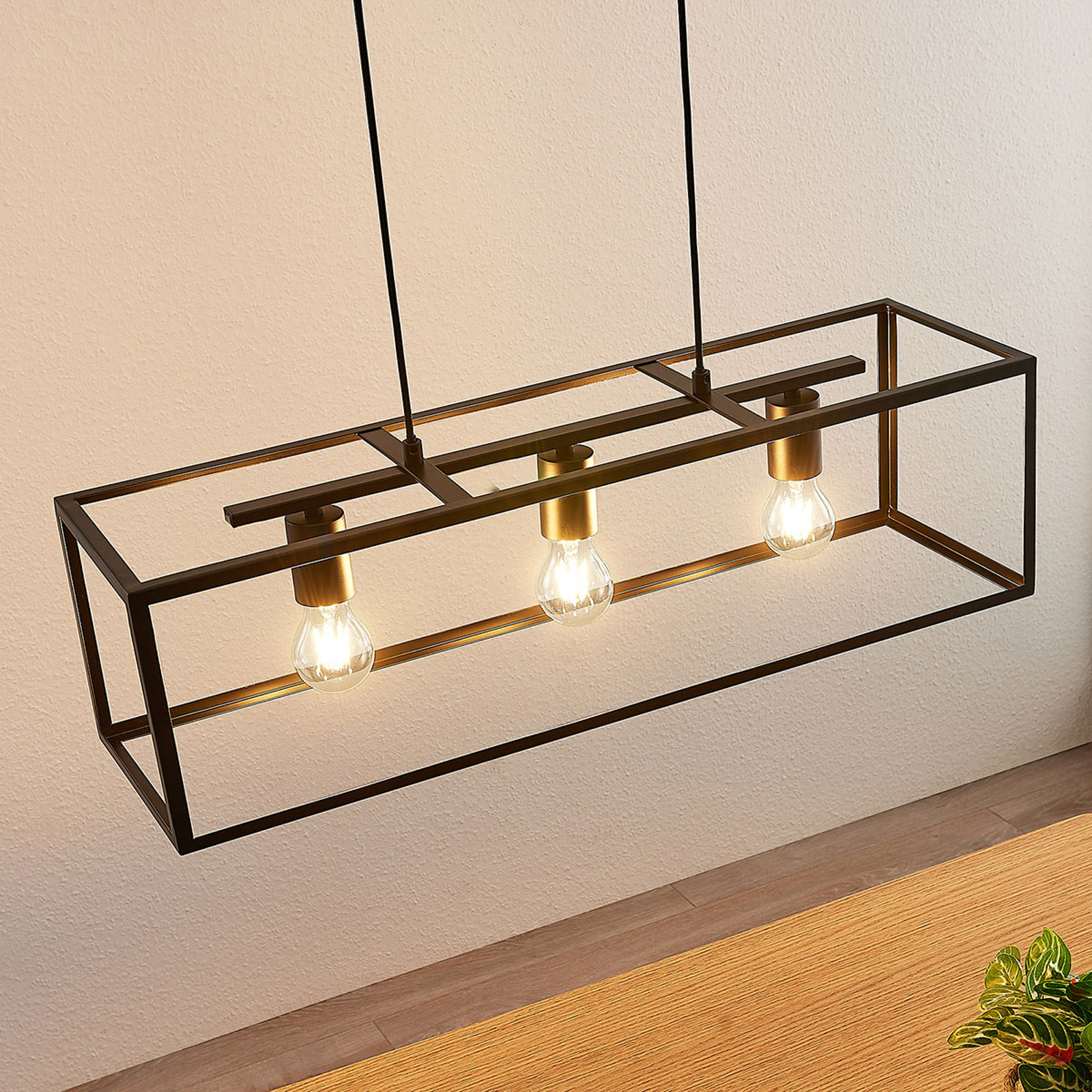 LINDBY SUSPENSION EMILY, 72 CM, NOIR, 3 LAMPES, MÉTAL