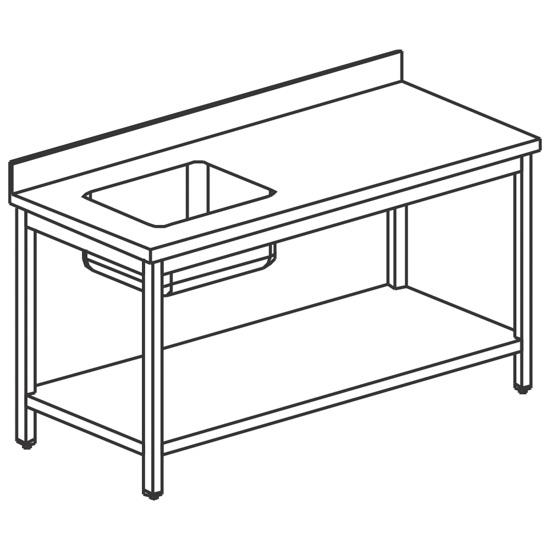 Table inox de travail avec bac à gauche avec étagère 1400 x 700 x 8... - PDTRVAS714_0