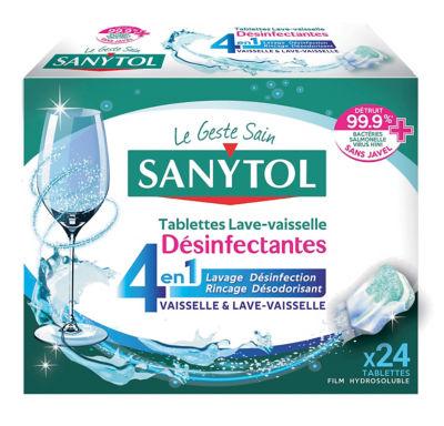 Tablettes lave-vaisselle désinfectantes Sanytol 4 en 1, boîte de 24_0