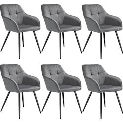 TecTake GmbH tectake Lot 6 chaises rembourrées en velours matelassé et dossier continu gris - 405770 - gris 405770_0