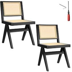 TecTake GmbH tectake Lot de 2 chaises en bois avec cannage viennois design rétro noir - 405911 - beige Bois massif 405911_0