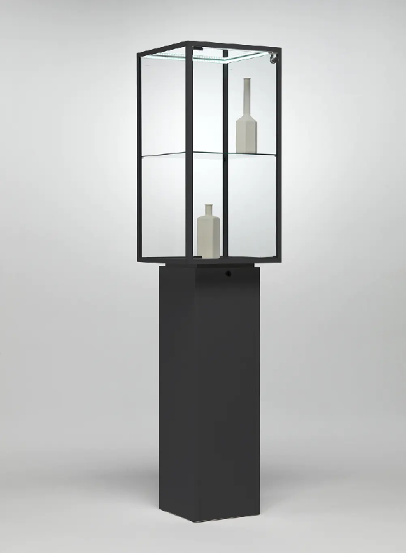 Vitrine colonne KL48MVA - aluminium laqué noir - 43x43x186 cm - serrure et tablette réglable_0