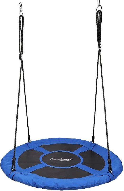 BALANÇOIRE NID D\'OISEAU RONDE À SUSPENDRE ROBUSTE CHARGE MAX 300KG DIAMÈTRE 100 CM CORDES RÉGLABLES EXTÉRIEUR INTÉRIEUR BALANÇOIRE SUSPENDUE POUR ENFANTS ADULTES JARDIN BLEU 01_0000324_0