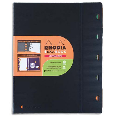 CAHIER EXABOOK RHODIA RECHARGEABLE - RELIURE SPIRALE - A4+ - FEUILLES PERFOREES 4 TROUS - FERMETURE PAR ELASTIQUE - 160 PAGES - PETITS CARREAUX