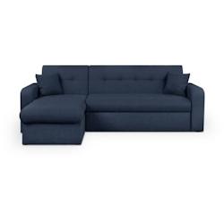 Canapé d'angle convertible et réversible 3 places ROMAN - Tissu bleu foncé - Coffre de rangement - L235 x H81 x P 85/153 cm AUCUNE - 3666749446010_0