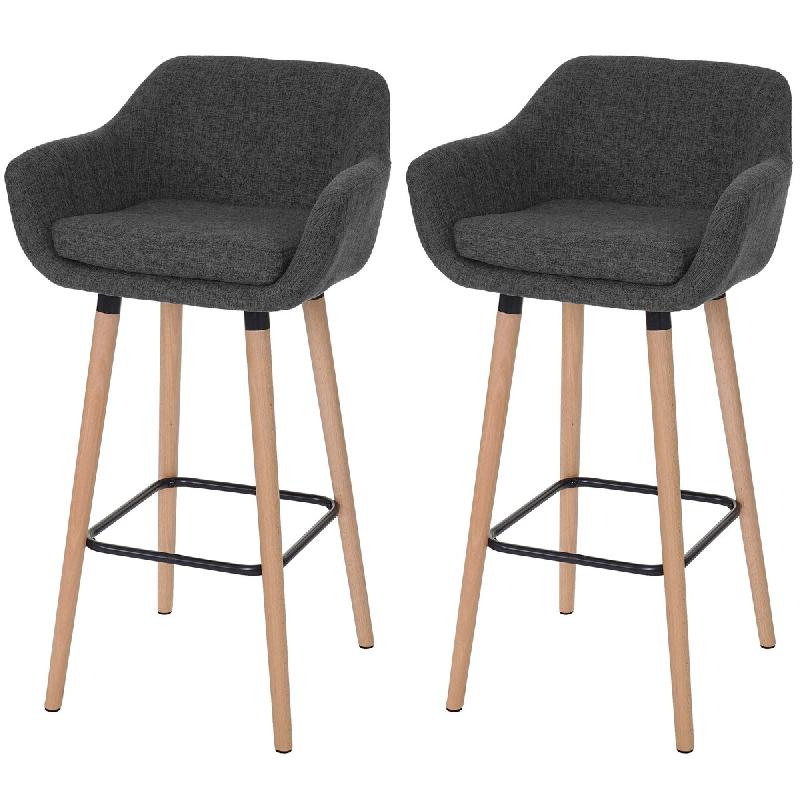 Décoshop26 - Lot de 2 tabourets de bar chaise de bar comptoir avec repose-pieds en tissu gris foncé 04_0000168 - gris 3000252098982_0