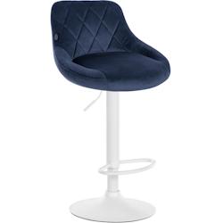 Décoshop26 - Tabouret de bar en velours bleu coutures décoratives pivotant support métal blanc TDB10658 - bleu 3002471932696_0