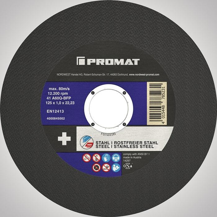 Disque à tronçonner D125x1mm droit INOX/acier - perçage 22,23 mm - PROMAT - premium avec coupe rapide_0