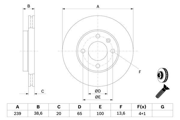 Disque de frein Bosch 0986478017 - boîte de 2 disques - ventilé intérieur - côté avant - 4 trous_0