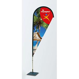 Drapeaux voile goutte - intérieur/extérieur - tissu polyester 110 g - embases métalliques de 8 Kg et 13,5 Kg_0