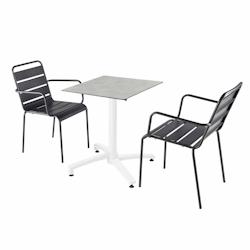 Oviala Business Ensemble table de terrasse stratifié béton avec 2 fauteuils gris - Oviala - gris métal 110735_0