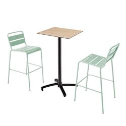 Oviala Business Ensemble table haute stratifié chêne et 2 chaises hautes vert sauge - Oviala - vert métal 110520_0