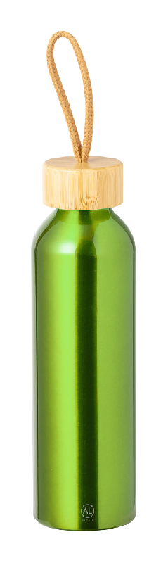 Gourde en aluminium recyclé - 600 ml - avec couvercle en bambou et anse - couleur verte_0