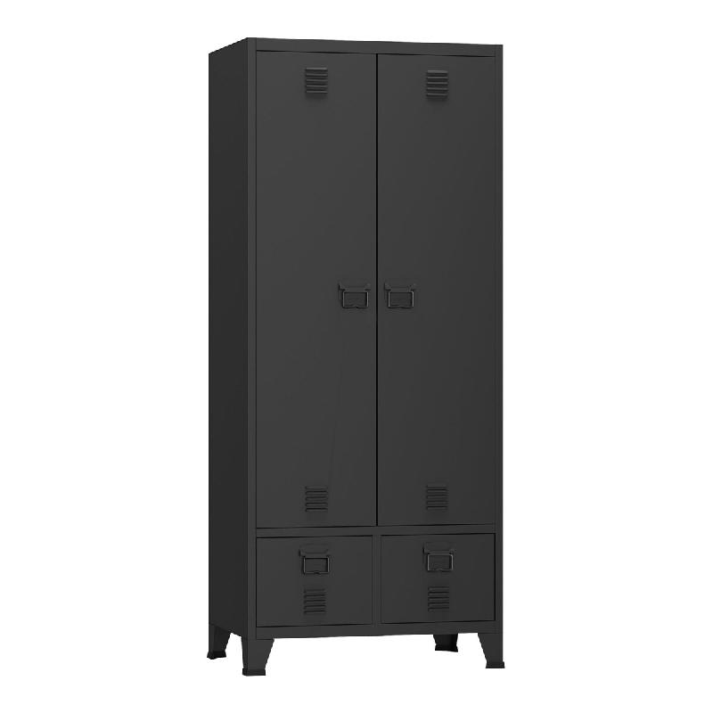 Helloshop26 - Armoire étagère meuble de rangement 180 x 90 x 40 cm de chambre avec 2 tiroirs acier noir 03_0008875 - noir acier 3000224387908_0