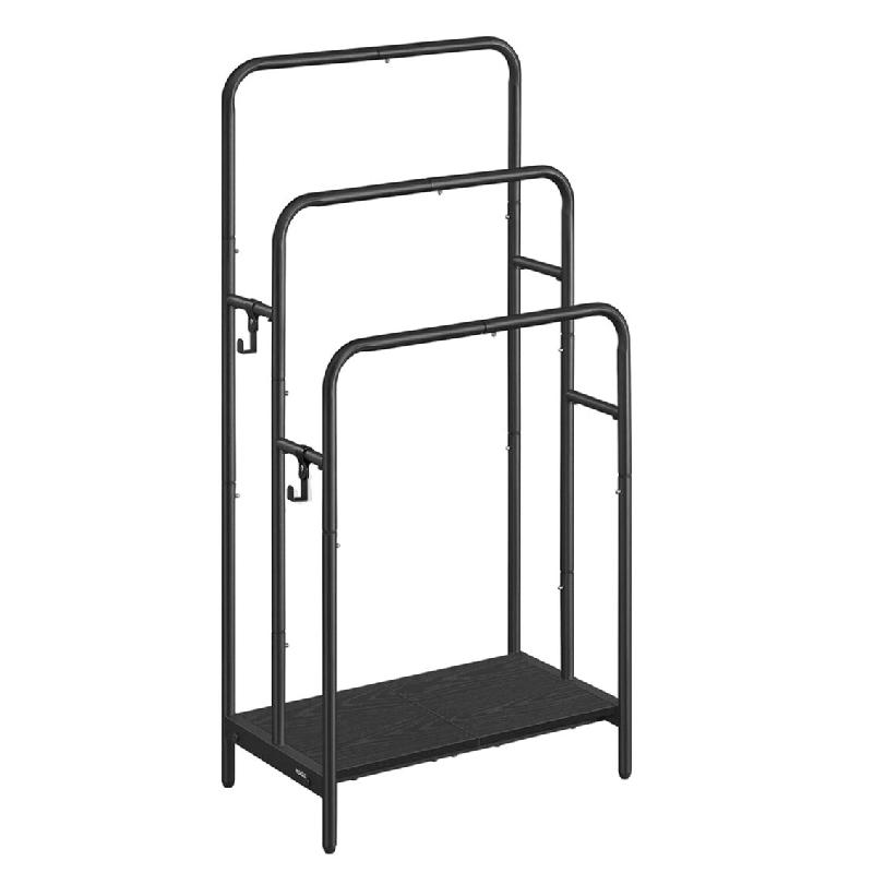 Helloshop26 - Porte serviette salle de bain range serviette sur pied 3 barres 70 x 30 x 100 cm 2 crochets étagère de rangement noir 12_0007027 - noi_0