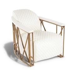 Now's Home - Fauteuil En Cuir Blanc Matelasse+structur Inox Cuivre 95x70x73cm Ennio - 3256390214214_0