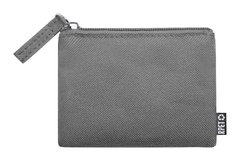 Porte-monnaie zippé en polyester 600D RPET - Labélisé RPET - Couleur gris - 13 g_0