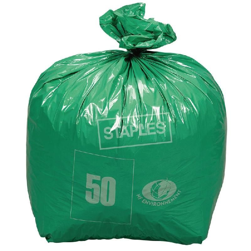 STAPLES CARTON DE 200 SACS POUBELLE ECOLOGIQUE STAPLES 50 L VERT