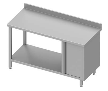 Table de travail inox adossée avec placard  à droite et étagère 1400x600x900 - 930516140_0