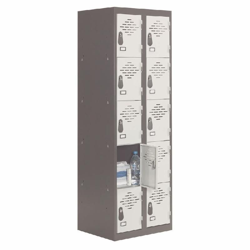 VESTIAIRE MULTI-CASIERS AVANTAGE - 5 CASIERS- 2 COLONNES - CORPS ANTHRACITE - PORTES GRIS