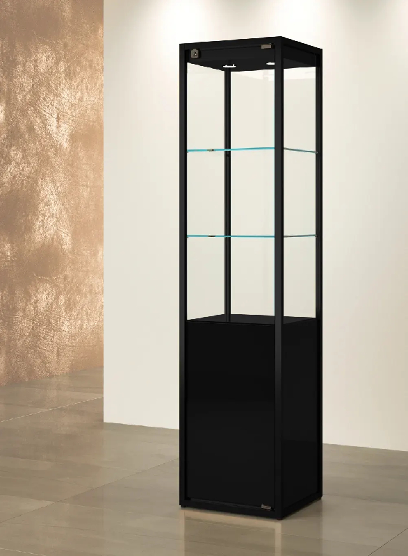 Vitrine TM/45VMVA - noir muséo - vitrine d'exposition en verre avec finition bronze, serrure et éclairage LED_0