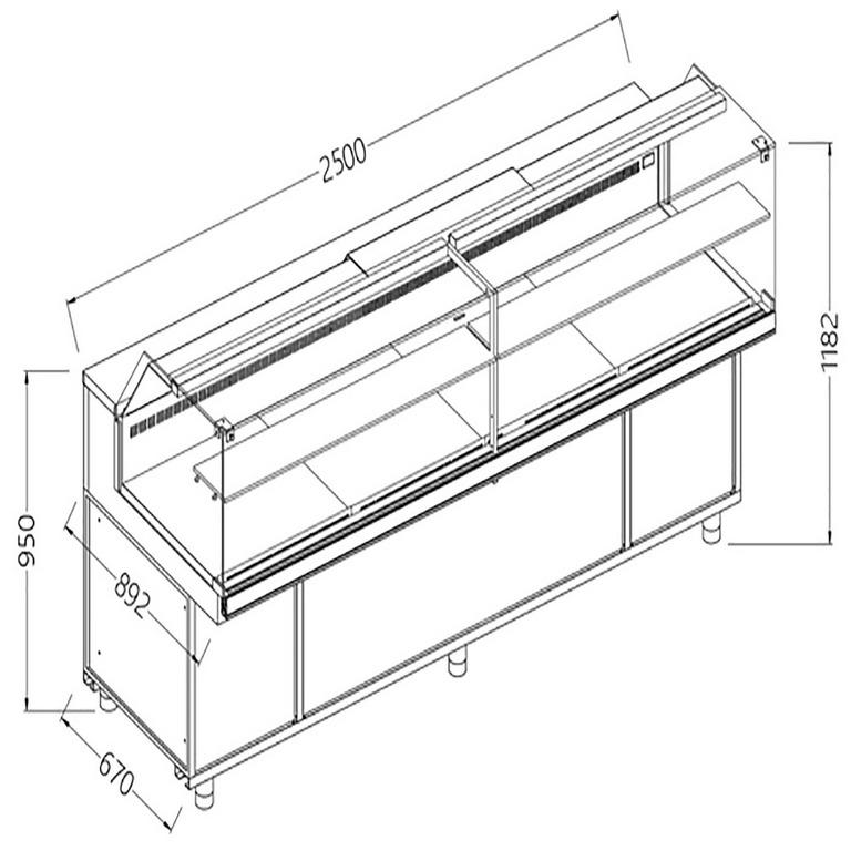 Vitrines réfrigérées ventilées pour les snacks vitres basses avec groupe avec réserve - 2500x892x1182 mm - VB25X/R - VB25X/R_0