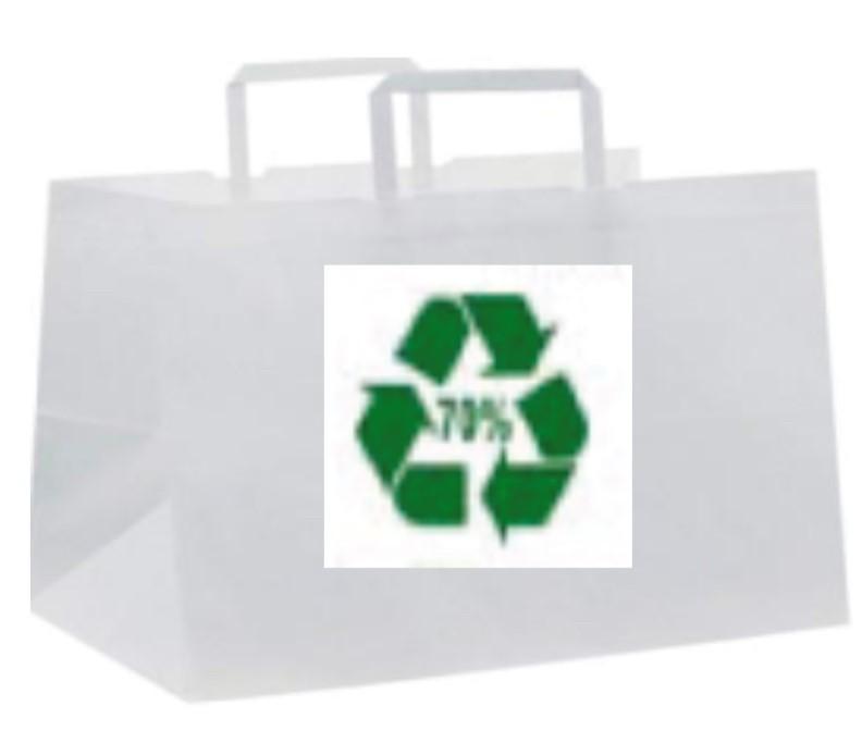 250 Sacs personnalisés, papier recyclé brun ou blanc, à poignées plates, 320x210x270 mm - SKFTPPBC-DN07/2P_0