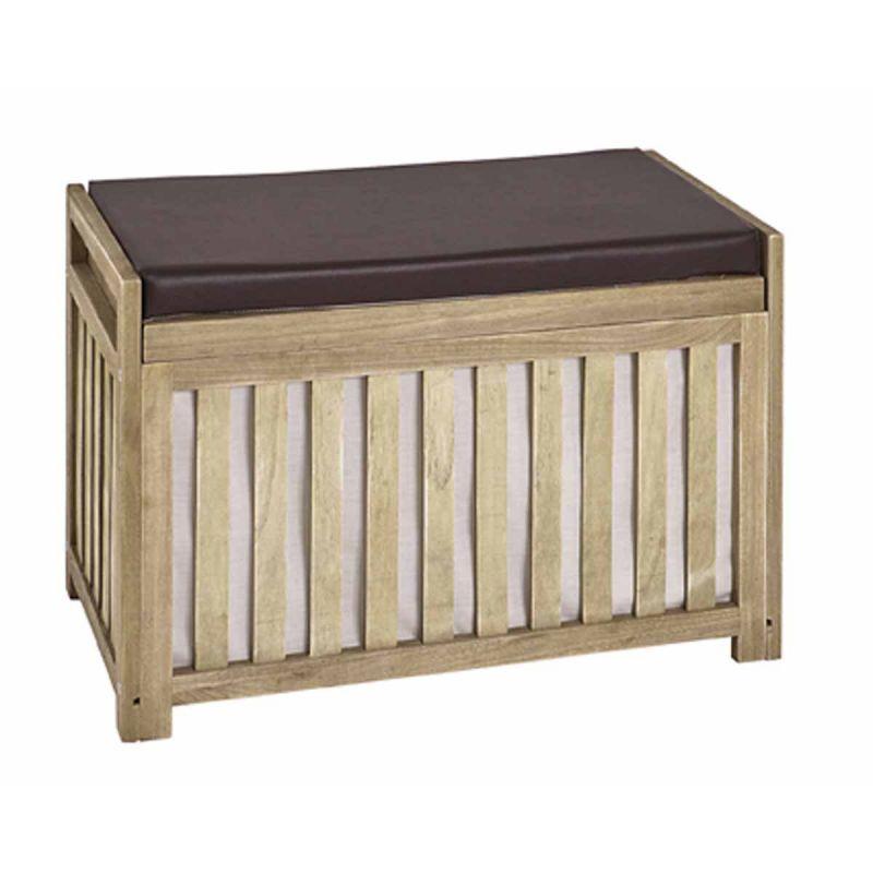 Banquette coffre en bois massif Ashley 65 cm naturel - Paris Prix - assise aspect cuir tendance et pratique_0