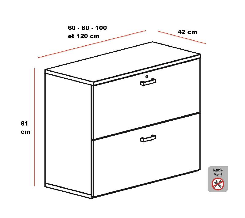 Classeur de Bureau Compact : Rangement Professionnel 2 Tiroirs pour Dossiers Suspendus - 60, Blanc pastel, Gris aluminium_1