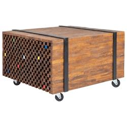 Décoshop26 - Table d'appoint table basse sur roulettes en teck marron et multicolor 60 x 60 x 38 cm DEC032435 - marron 3000258983510_0