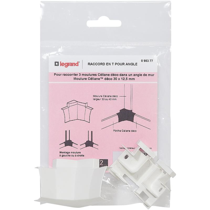 Dérivation angle Céliane - raccord en T pour moulure déco 30 x 12,5 mm - blanc - plastique_0