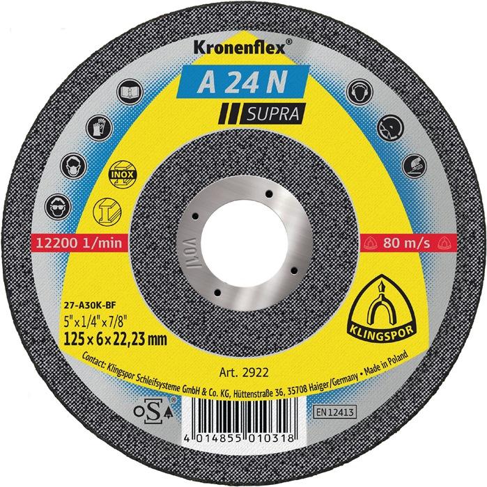 Disque à ébarber A 24 N Supra - Ø125x6mm coudé - Alésage 22,23mm - KLINGSPOR_0