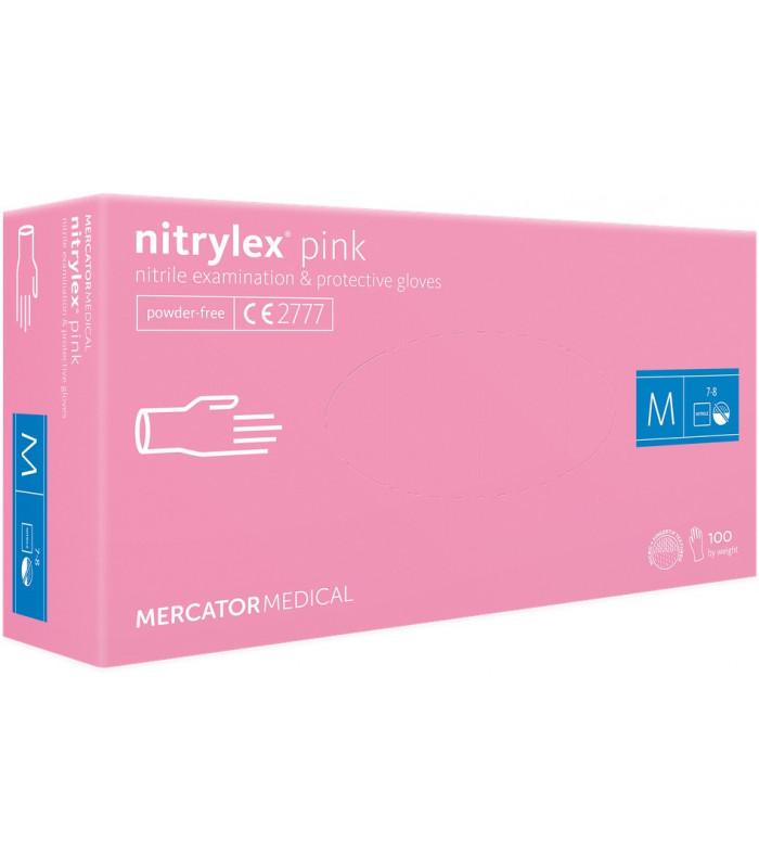Gants nitrile rose taille M (7-8) - non poudrés, ambidextres, boîte de 100 - Mercator Medical_0