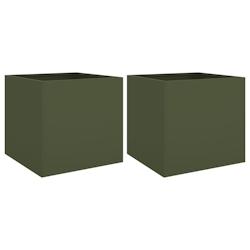 Helloshop26 - Jardinière bac lit surélevé plantes fleurs jardin terrasses lot de 2 olive 42 x 40 x 39 cm acier vert 02_0039084 - 3000218051921_0