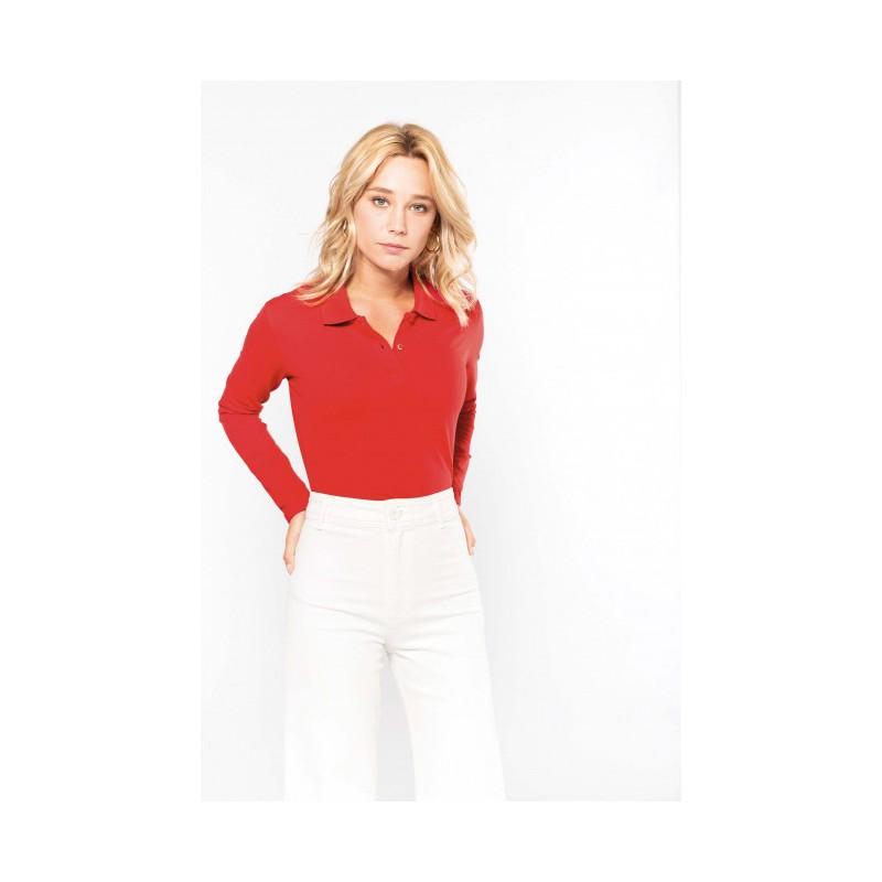 Polo manches longues femme - K244 - Coton peigné maille piquée, col en bord-côte, lavable à 40° ou 60°_0